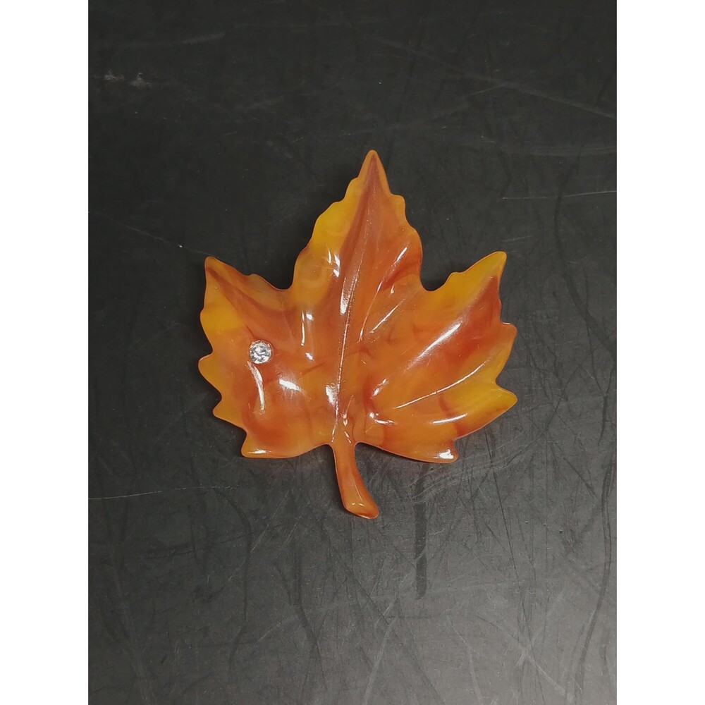 Vintage Avon Orange Maple Leaf Brooch Crystal Accent Fall Autumn Pin